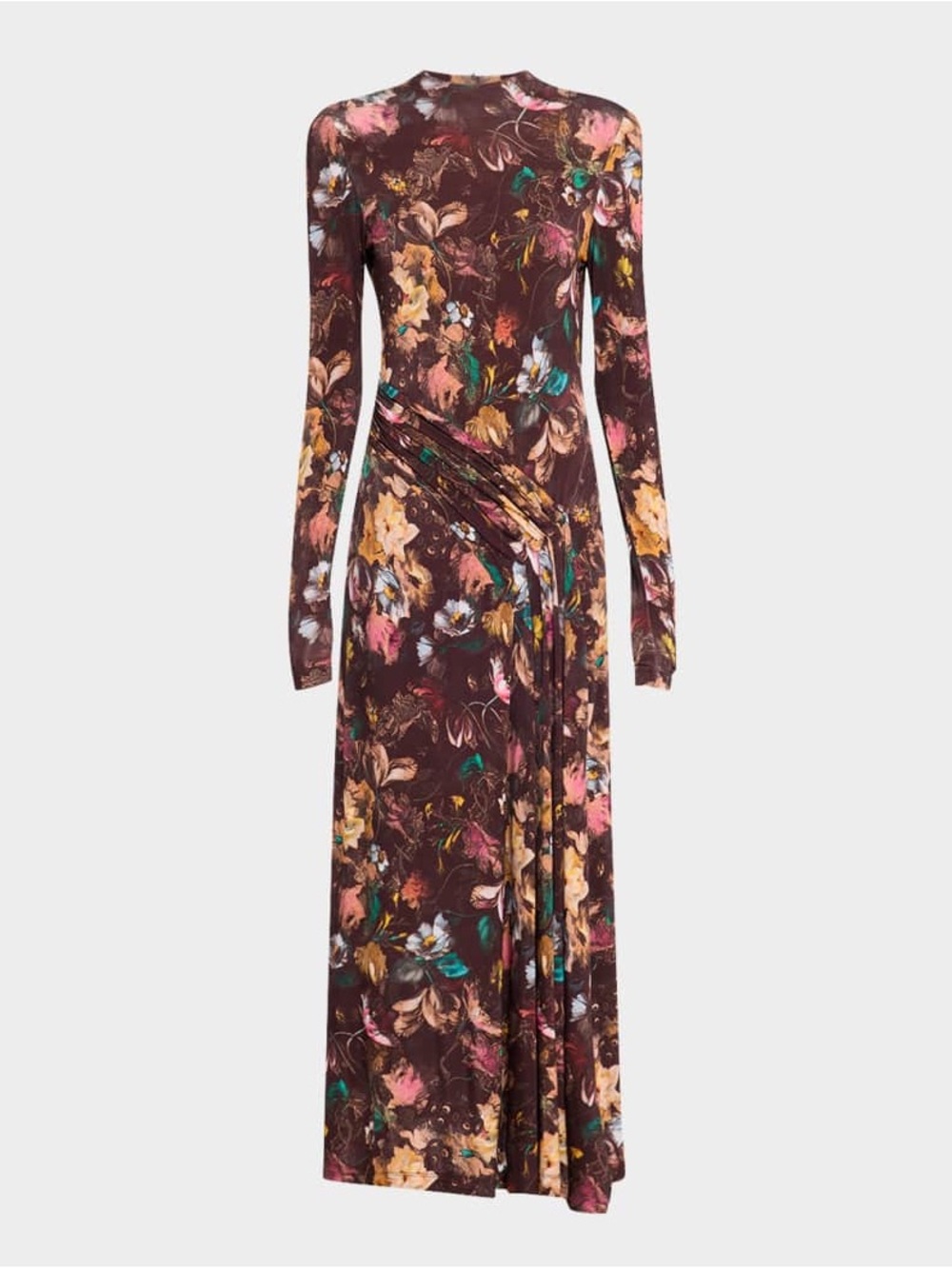 Long Sleeve Floral Maxi Dress in Brown